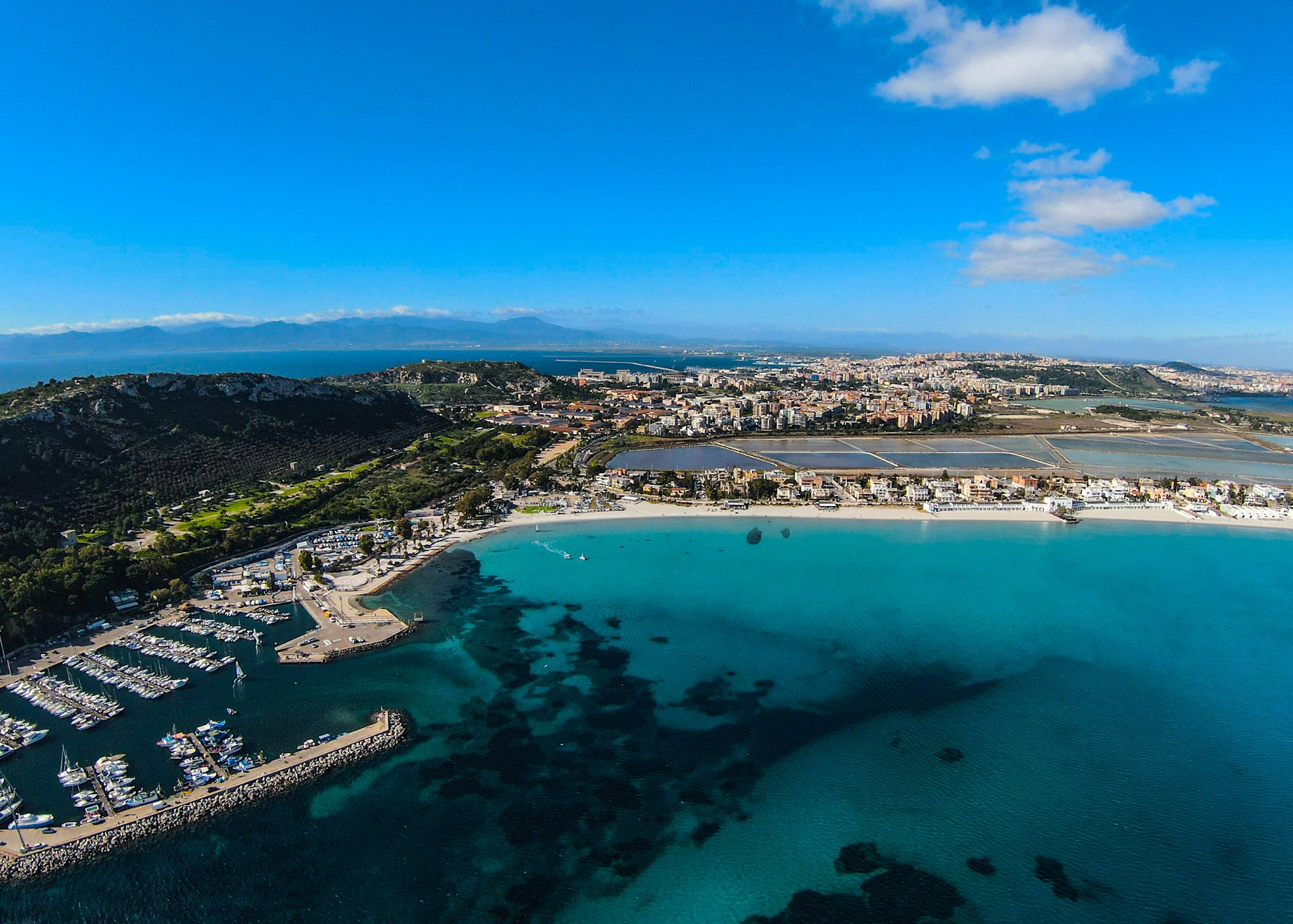 Aerial view of Sardinia coastline with turquoise water